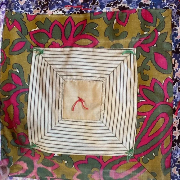 Handmade Vintage Square Tie Quilt 53 x 35 Inches - Picture 3 of 15